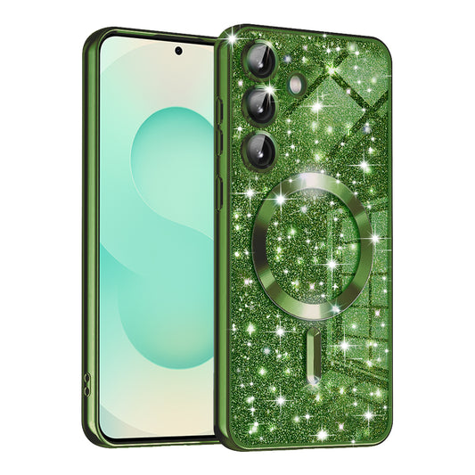 MagSafe-deksel for Samsung Galaxy S25+ S936, Techsuit, Luxury Glitter, Mørkegrønn