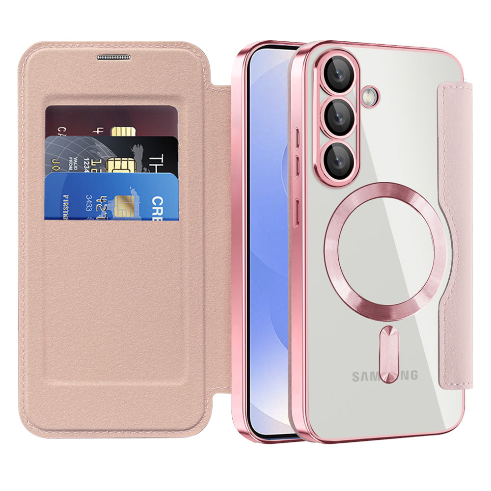 MagSafe-deksel for Samsung Galaxy S25+ S936, Techsuit, SmartMag Book, Rosa
