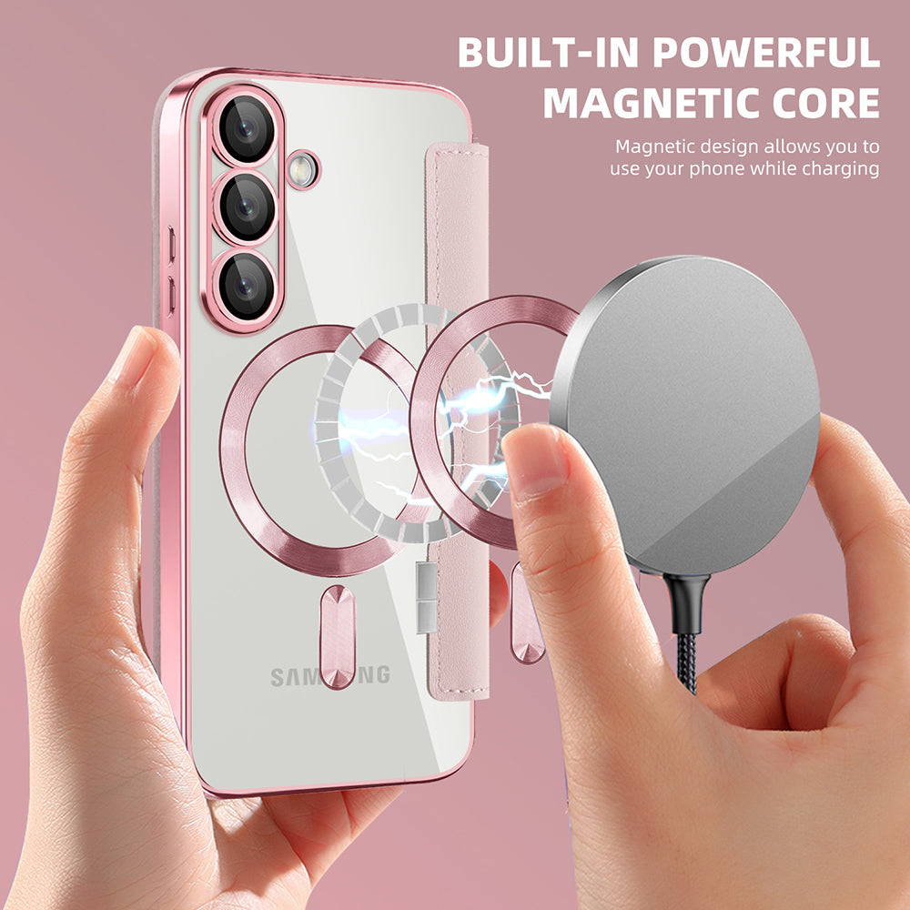 MagSafe-deksel for Samsung Galaxy S25+ S936, Techsuit, SmartMag Book, Rosa