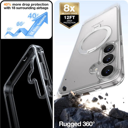 MagSafe-deksel for Samsung Galaxy S25+ S936, Torras, Ostand Spin, Gjennomsiktig