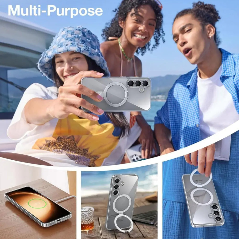 MagSafe-deksel for Samsung Galaxy S25+ S936, Torras, Ostand, Gjennomsiktig