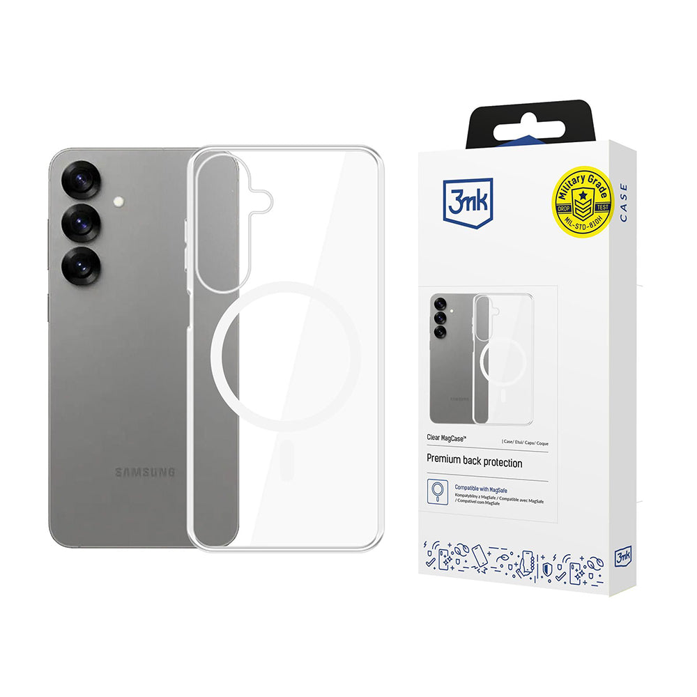 MagSafe-deksel for Samsung Galaxy S25 S931, 3MK, Clear MagCase, Transparent