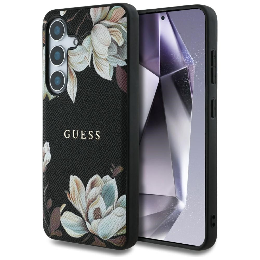 MagSafe-deksel for Samsung Galaxy S25 S931, Guess, Grained Flowers, Svart
