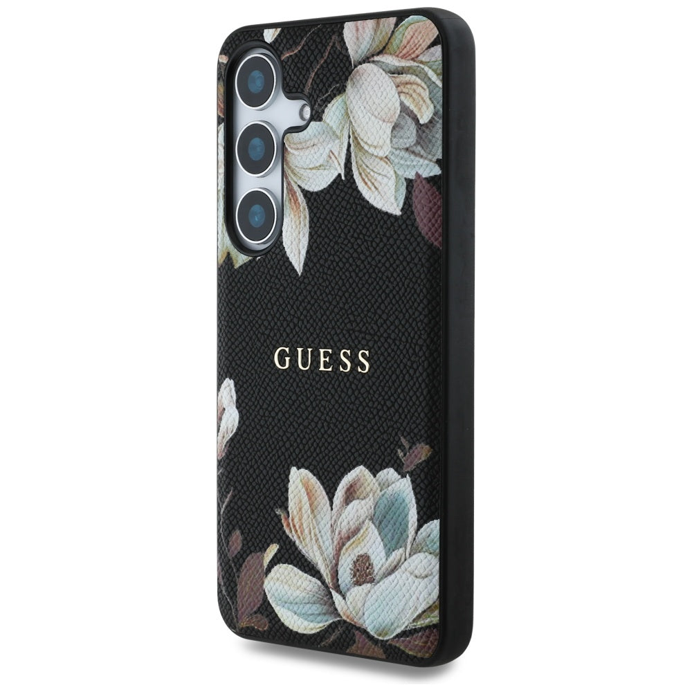 MagSafe-deksel for Samsung Galaxy S25 S931, Guess, Grained Flowers, Svart