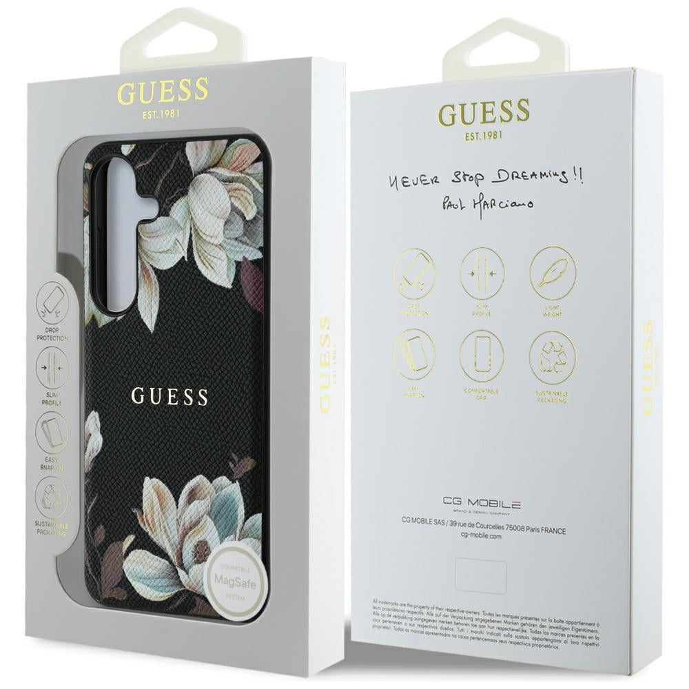 MagSafe-deksel for Samsung Galaxy S25 S931, Guess, Grained Flowers, Svart