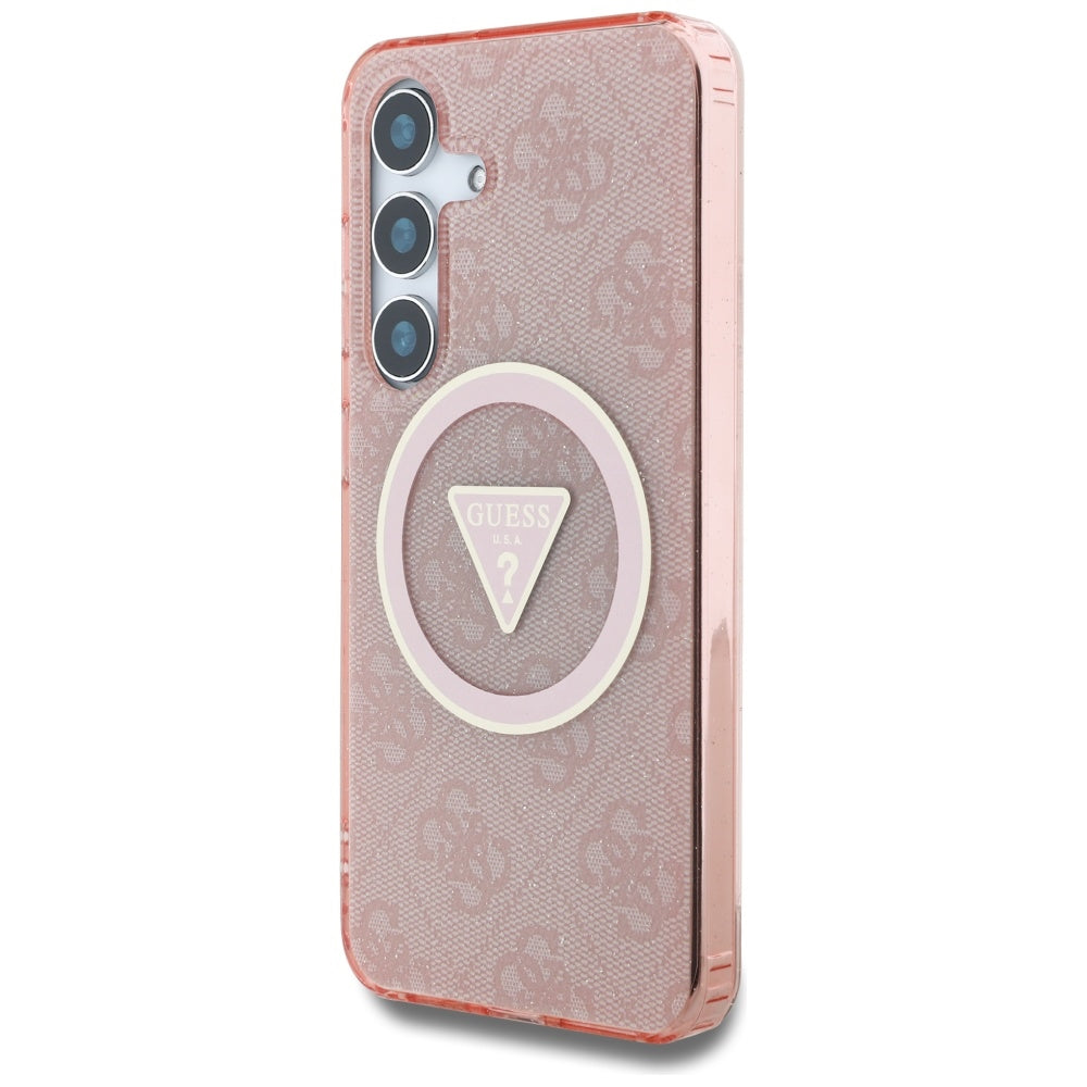 MagSafe-deksel for Samsung Galaxy S25 S931, Guess, IML Glitter 4G Circle Triangle, Rosa