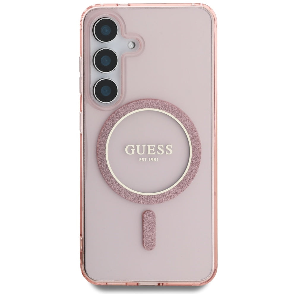 MagSafe-deksel for Samsung Galaxy S25 S931, Guess, IML Glitter Circle, Rosa