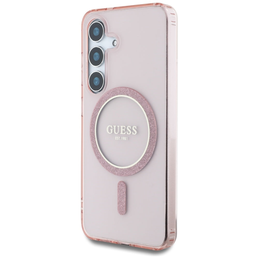MagSafe-deksel for Samsung Galaxy S25 S931, Guess, IML Glitter Circle, Rosa