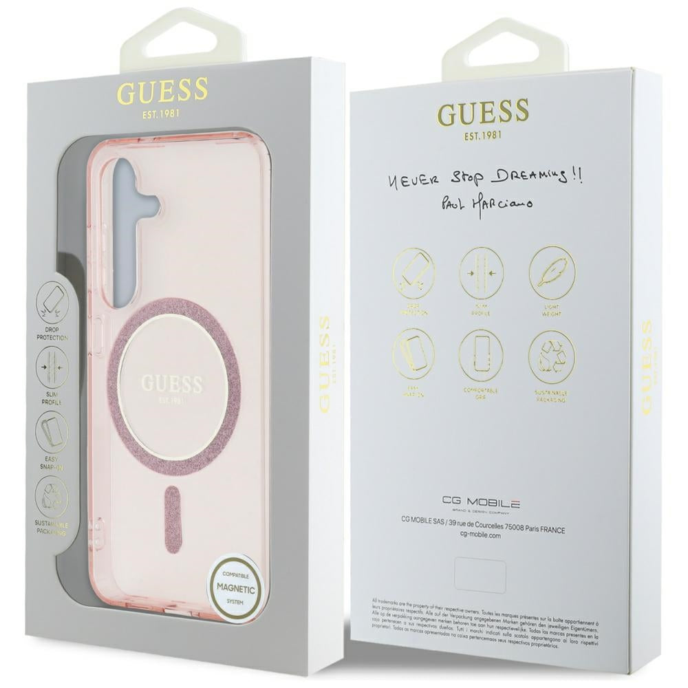 MagSafe-deksel for Samsung Galaxy S25 S931, Guess, IML Glitter Circle, Rosa