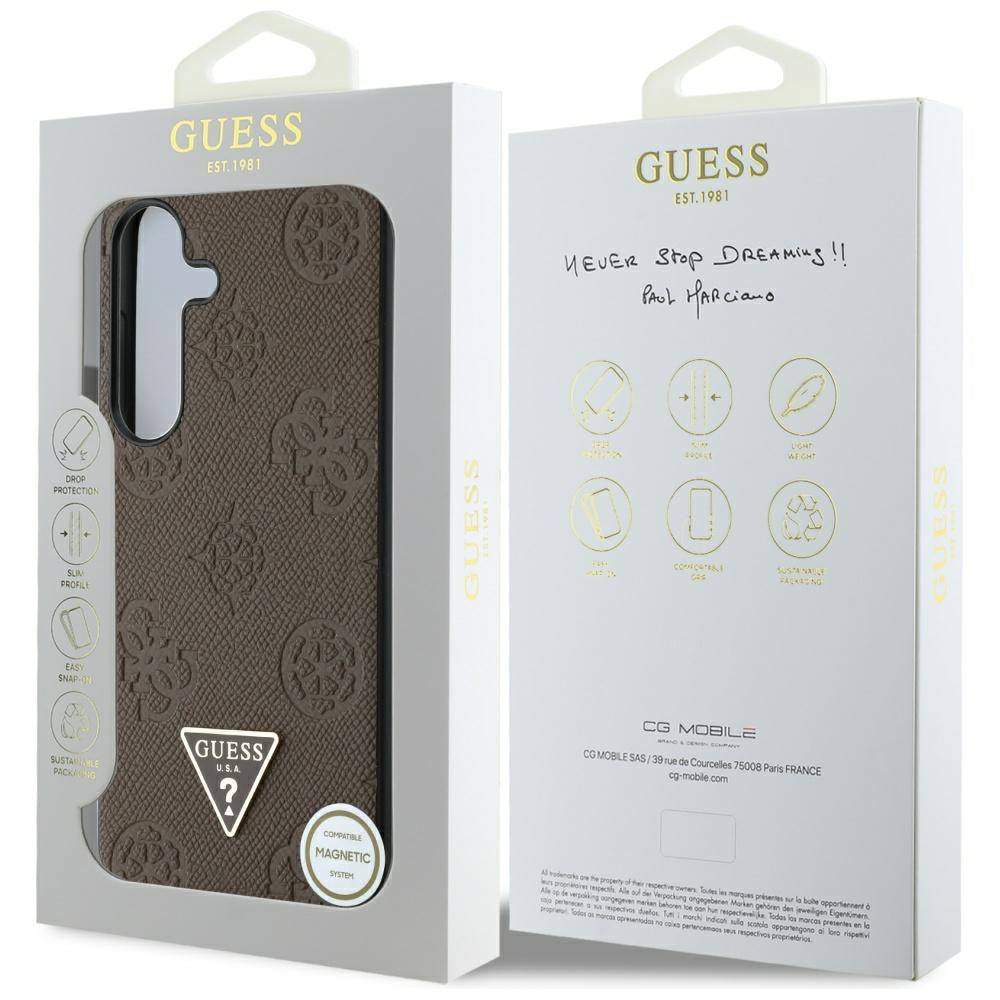 MagSafe-deksel for Samsung Galaxy S25 S931, Guess, Peony Grained Hot Stamp Triangle, Brun