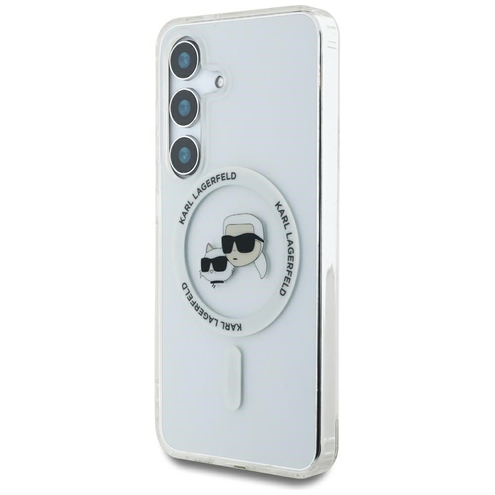 MagSafe-deksel for Samsung Galaxy S25 S931, Karl Lagerfeld, IML Metal Karl & Choupette's Heads, Hvit