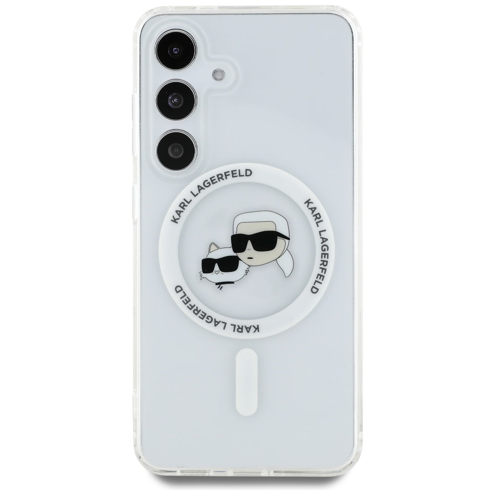 MagSafe-deksel for Samsung Galaxy S25 S931, Karl Lagerfeld, IML Metal Karl & Choupette's Heads, Hvit