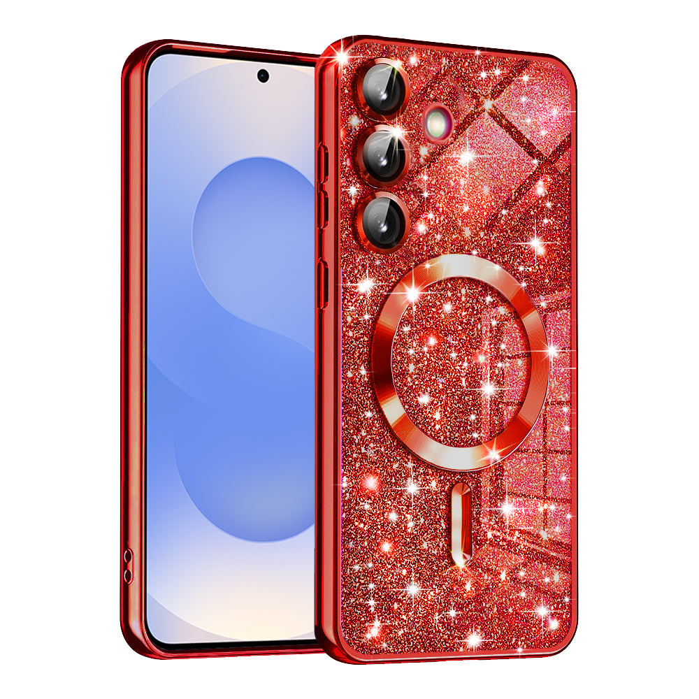 MagSafe-deksel for Samsung Galaxy S25 S931, Techsuit, Luxury Glitter, Rød