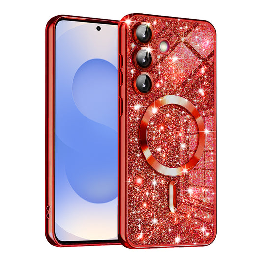 MagSafe-deksel for Samsung Galaxy S25 S931, Techsuit, Luxury Glitter, Rød