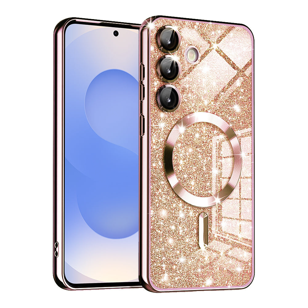MagSafe-deksel for Samsung Galaxy S25 S931, Techsuit, Luxury Glitter, Rosa Gull