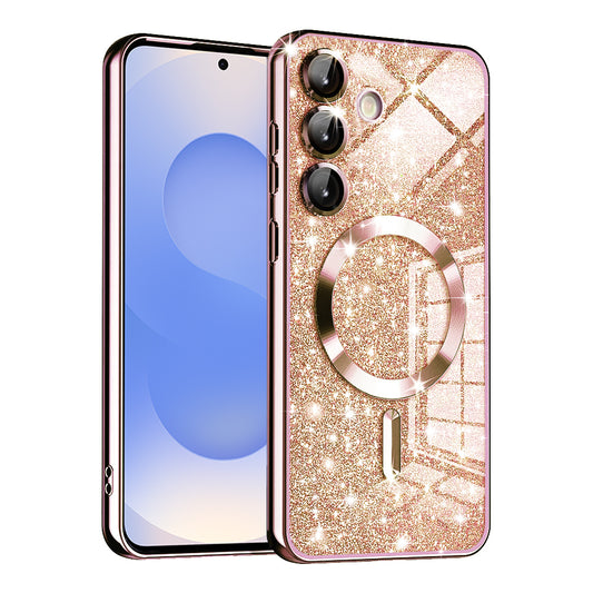 MagSafe-deksel for Samsung Galaxy S25 S931, Techsuit, Luxury Glitter, Rosa Gull