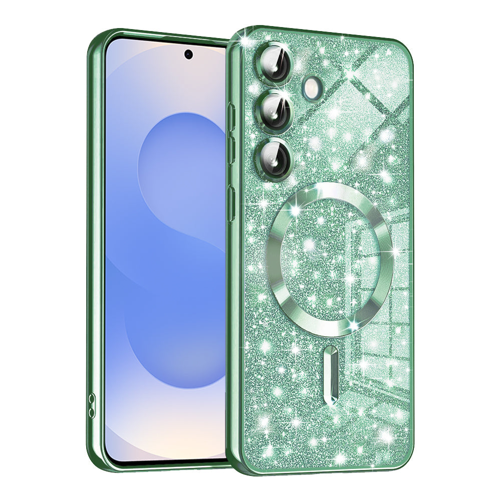MagSafe-deksel for Samsung Galaxy S25 S931, Techsuit, Luxury Glitter, Lys grønn