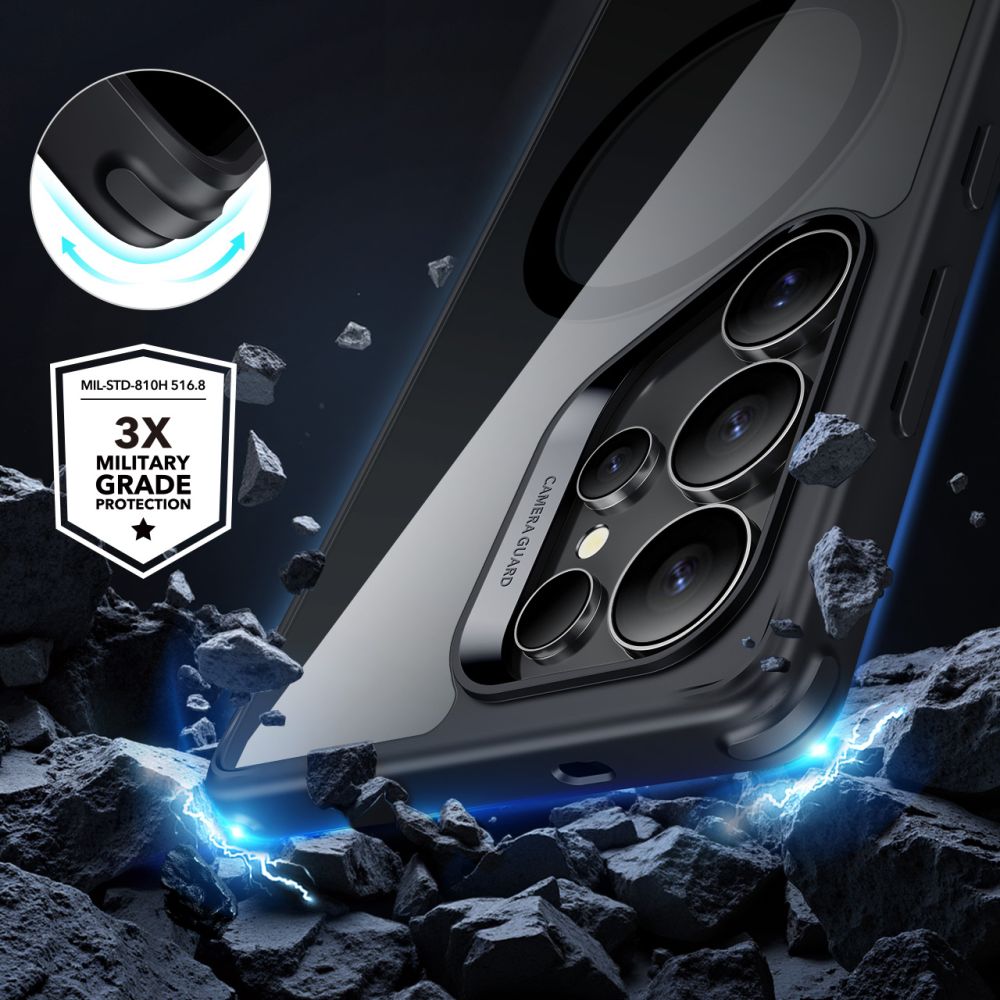 MagSafe-deksel for Samsung Galaxy S25 Ultra S938, ESR, Classic Hybrid, Svart Gjennomsiktig