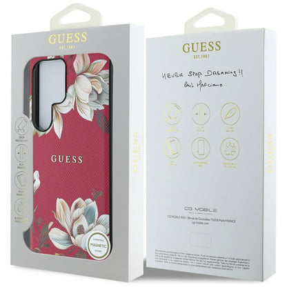 MagSafe-deksel for Samsung Galaxy S25 Ultra S938, Guess, Grained Flowers, Fuchsia