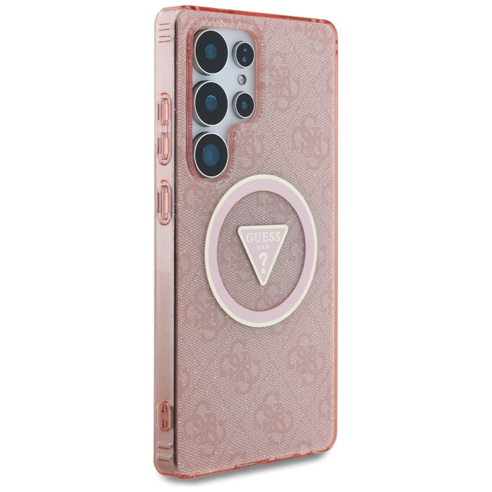 MagSafe-deksel for Samsung Galaxy S25 Ultra S938, Guess, IML Glitter 4G Circle Triangle, Rosa