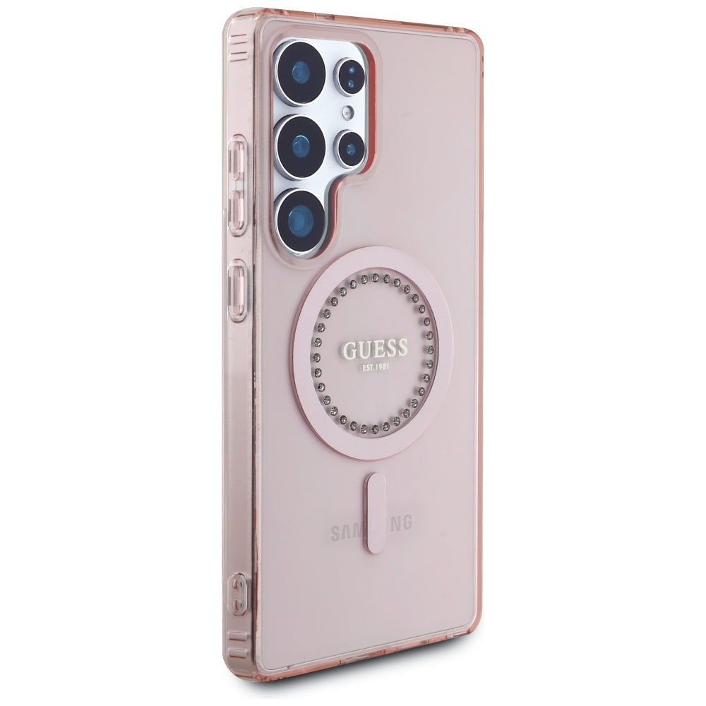 MagSafe-deksel for Samsung Galaxy S25 Ultra S938, Guess, IML Rhinestone, Rosa
