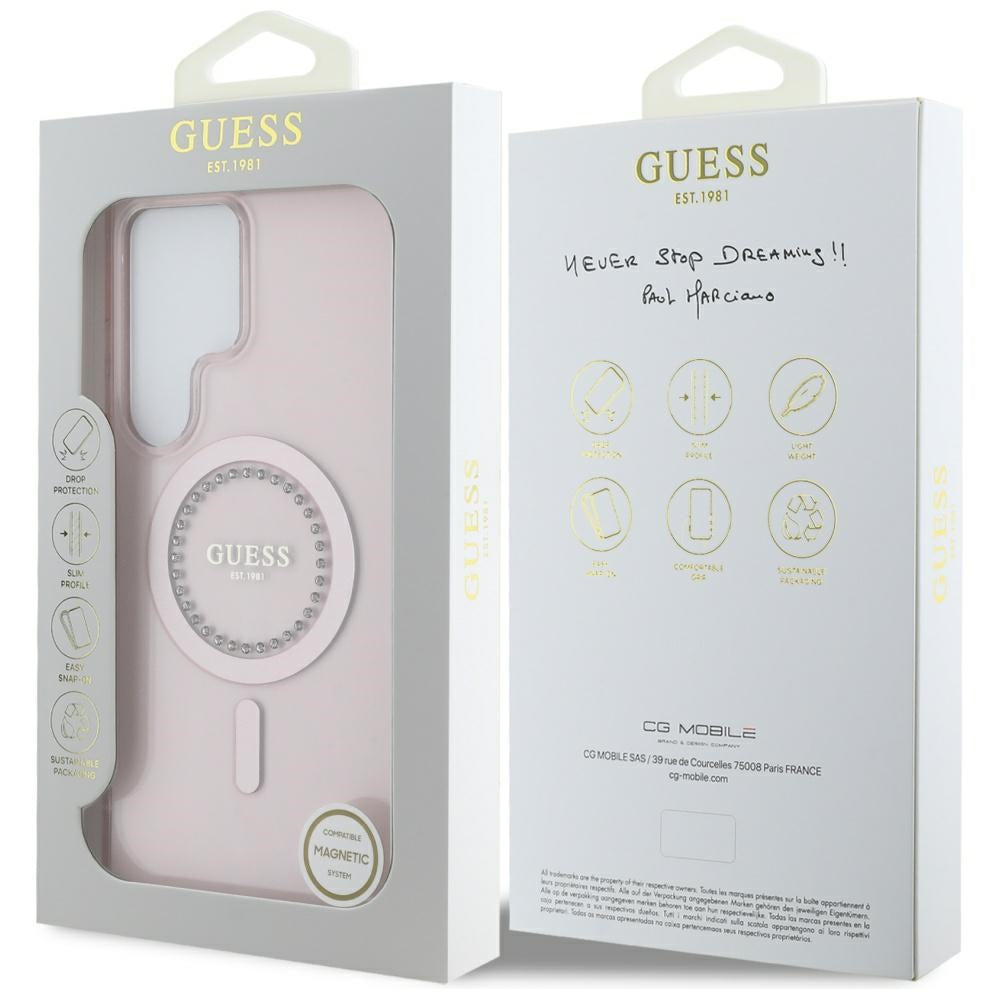 MagSafe-deksel for Samsung Galaxy S25 Ultra S938, Guess, IML Rhinestone, Rosa