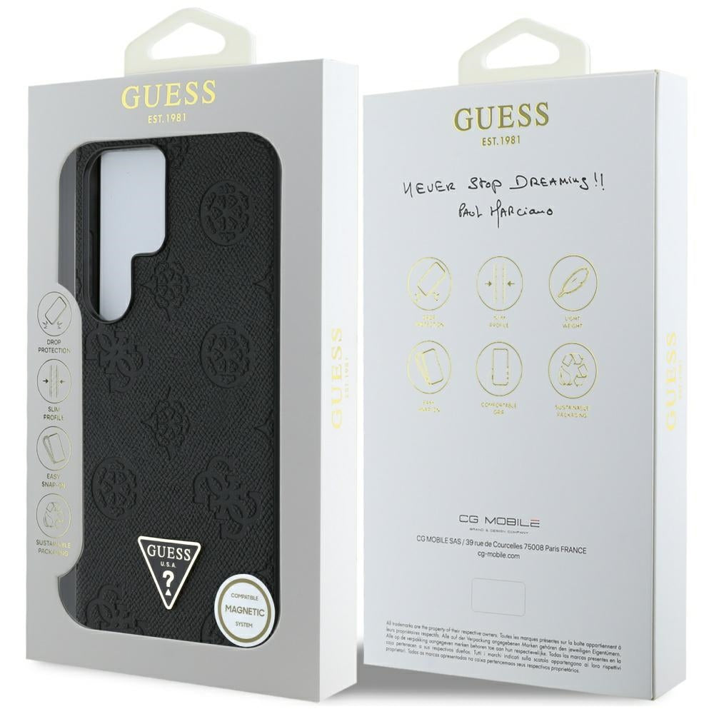 MagSafe-deksel for Samsung Galaxy S25 Ultra S938, Guess, Peony Grained Hot Stamp Triangle, Svart