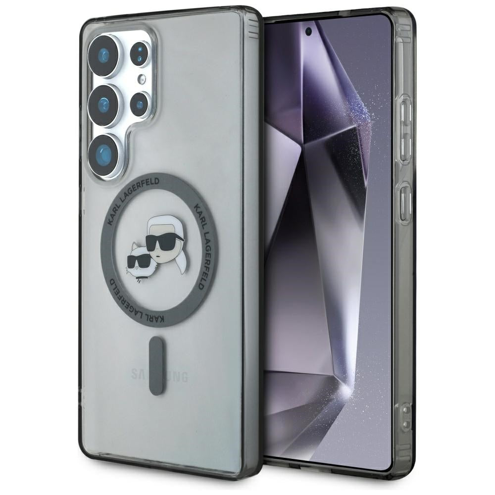 MagSafe-deksel for Samsung Galaxy S25 Ultra S938, Karl Lagerfeld, IML Metal Karl & Choupette's Heads, Svart