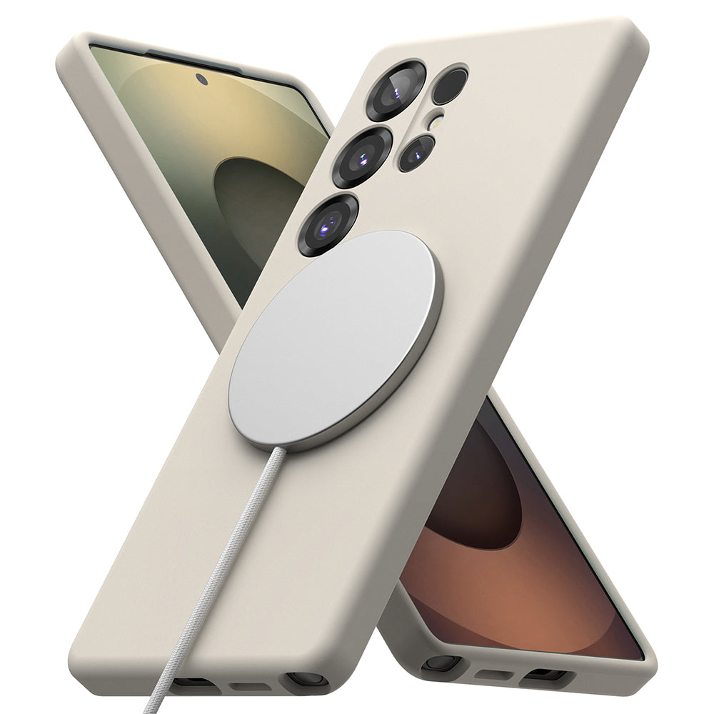 MagSafe-deksel for Samsung Galaxy S25 Ultra S938, Ringke, silikon, krem