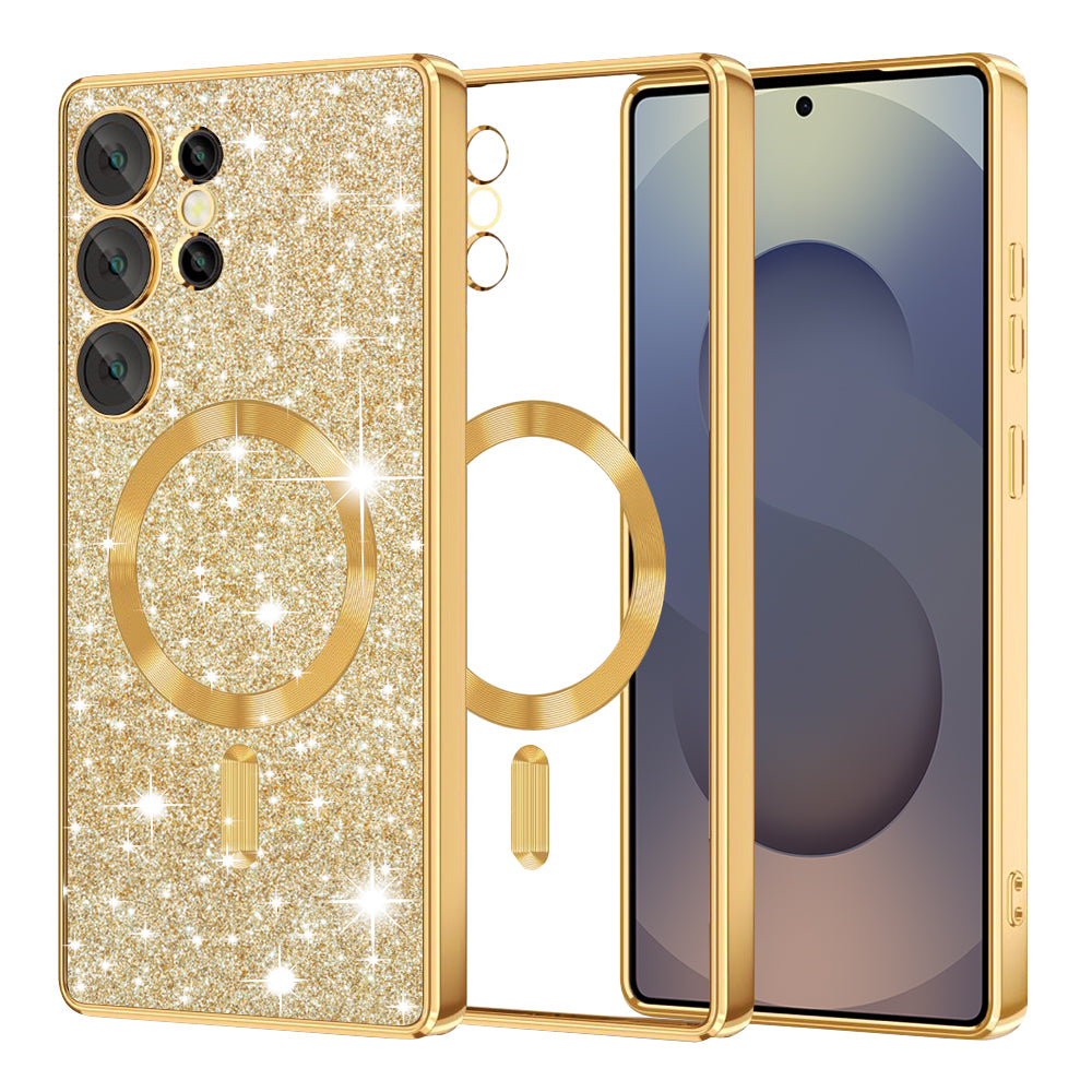 MagSafe-deksel for Samsung Galaxy S25 Ultra S938, Techsuit, Luxury Glitter, Gullfarget