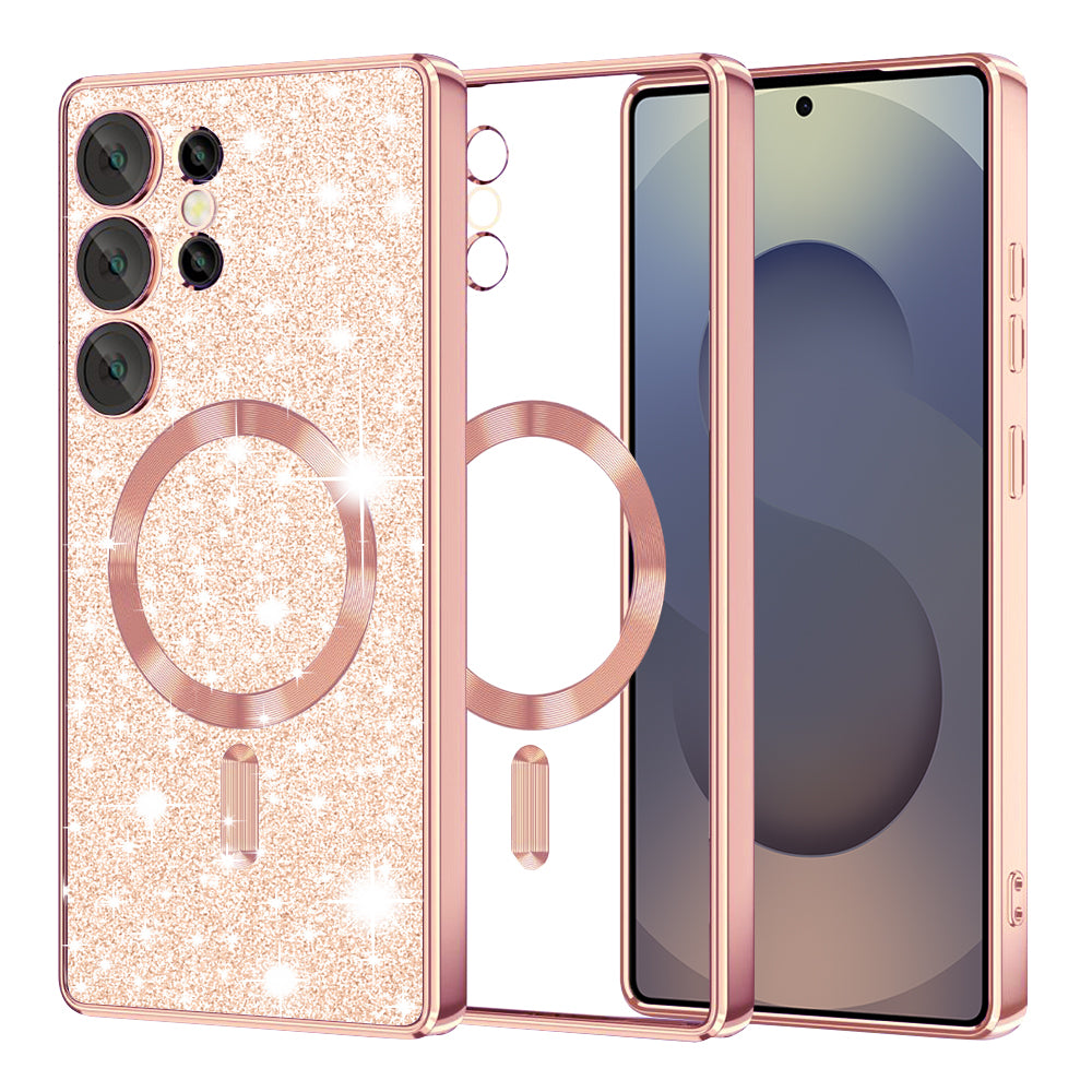 MagSafe-deksel for Samsung Galaxy S25 Ultra S938, Techsuit, Luxury Glitter, Rosa Gull
