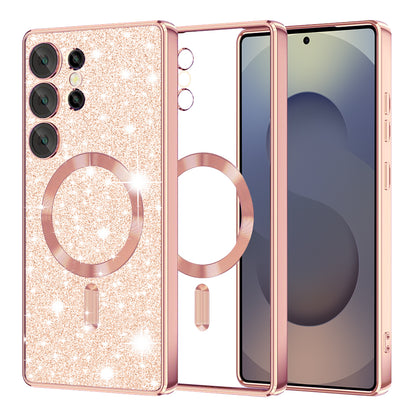 MagSafe-deksel for Samsung Galaxy S25 Ultra S938, Techsuit, Luxury Glitter, Rosa Gull