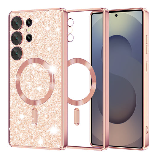 MagSafe-deksel for Samsung Galaxy S25 Ultra S938, Techsuit, Luxury Glitter, Rosa Gull