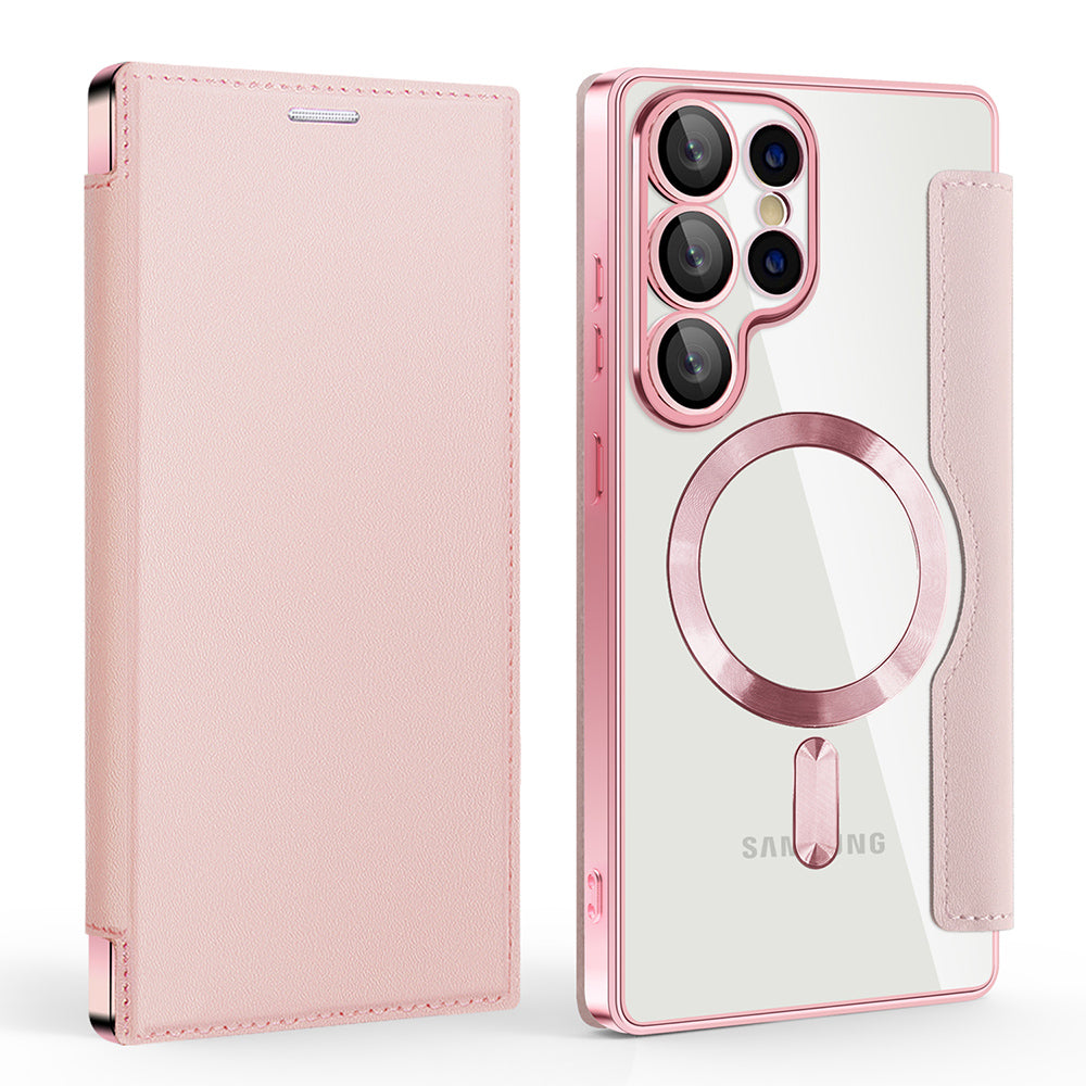 MagSafe-deksel for Samsung Galaxy S25 Ultra S938, Techsuit, SmartMag Book, Rosa