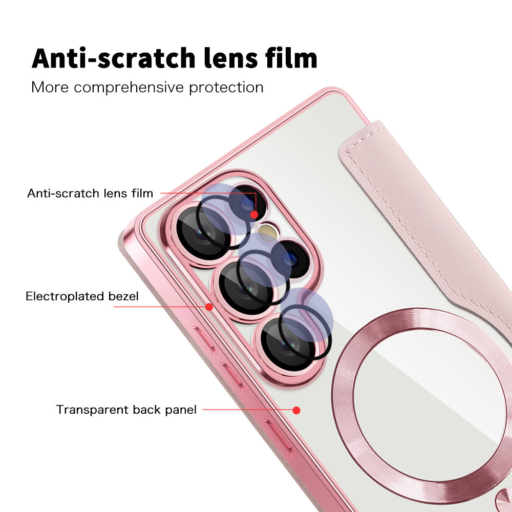 MagSafe-deksel for Samsung Galaxy S25 Ultra S938, Techsuit, SmartMag Book, Rosa