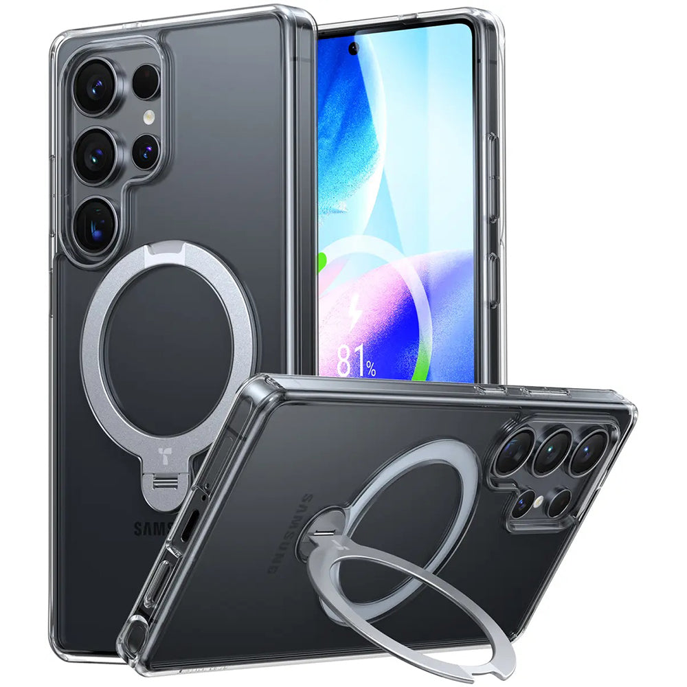 MagSafe-deksel for Samsung Galaxy S25 Ultra S938, Torras, Ostand Spin, Gjennomsiktig