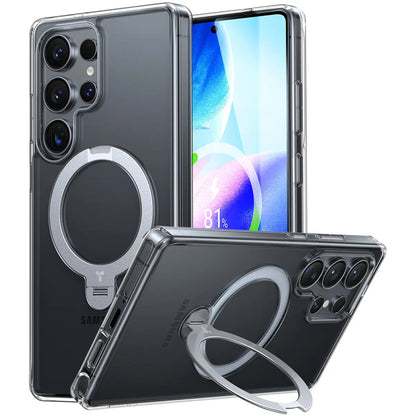 MagSafe-deksel for Samsung Galaxy S25 Ultra S938, Torras, Ostand Spin, Gjennomsiktig