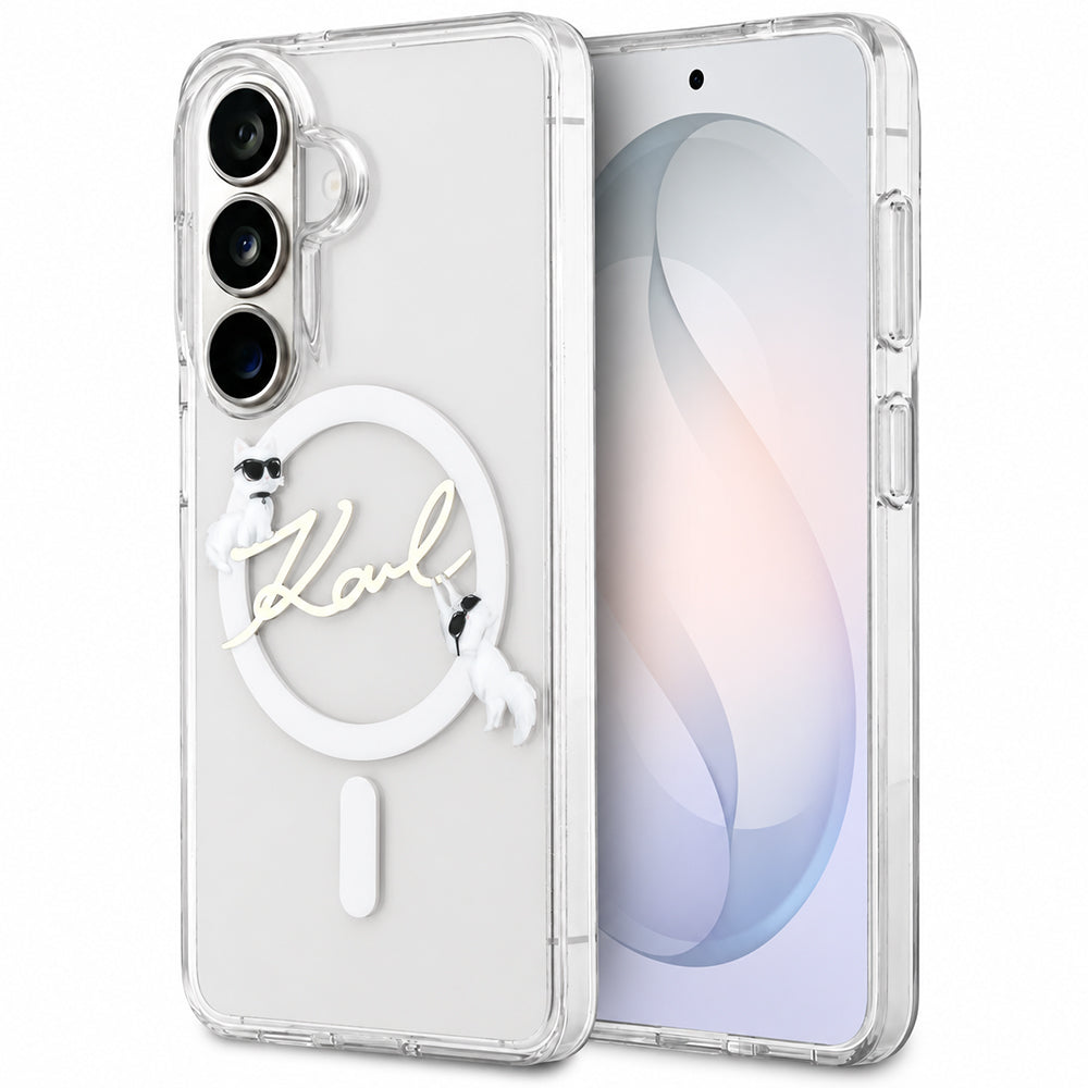MagSafe-deksel til Samsung Galaxy S26 FE S741, Karl Lagerfeld, IML Choupette Karl Script-logo, gjennomsiktig