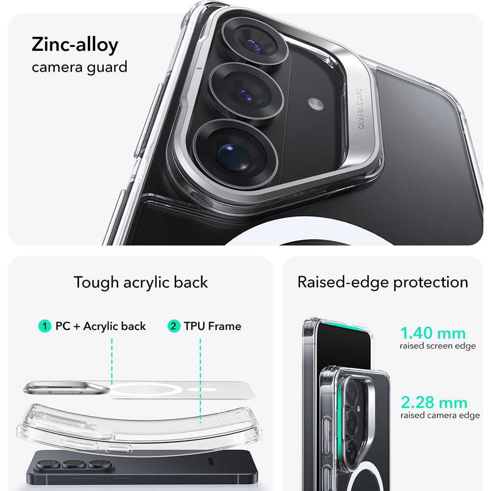 MagSafe-deksel for Samsung Galaxy S26 Plus, ESR, Classic Hybrid Kickstand, Gjennomsiktig