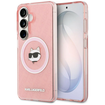 MagSafe-deksel for Samsung Galaxy S26 Plus S947, Karl Lagerfeld, IML Choupette Head on KL Repeated Logo, Rosa