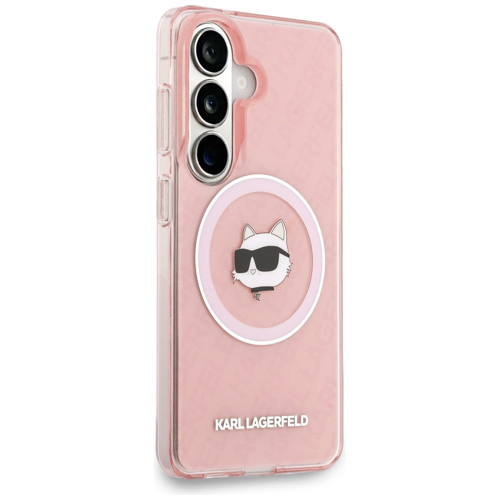 MagSafe-deksel for Samsung Galaxy S26 Plus S947, Karl Lagerfeld, IML Choupette Head on KL Repeated Logo, Rosa