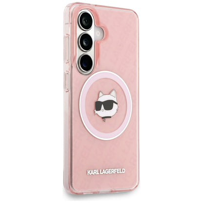 MagSafe-deksel for Samsung Galaxy S26 Plus S947, Karl Lagerfeld, IML Choupette Head on KL Repeated Logo, Rosa