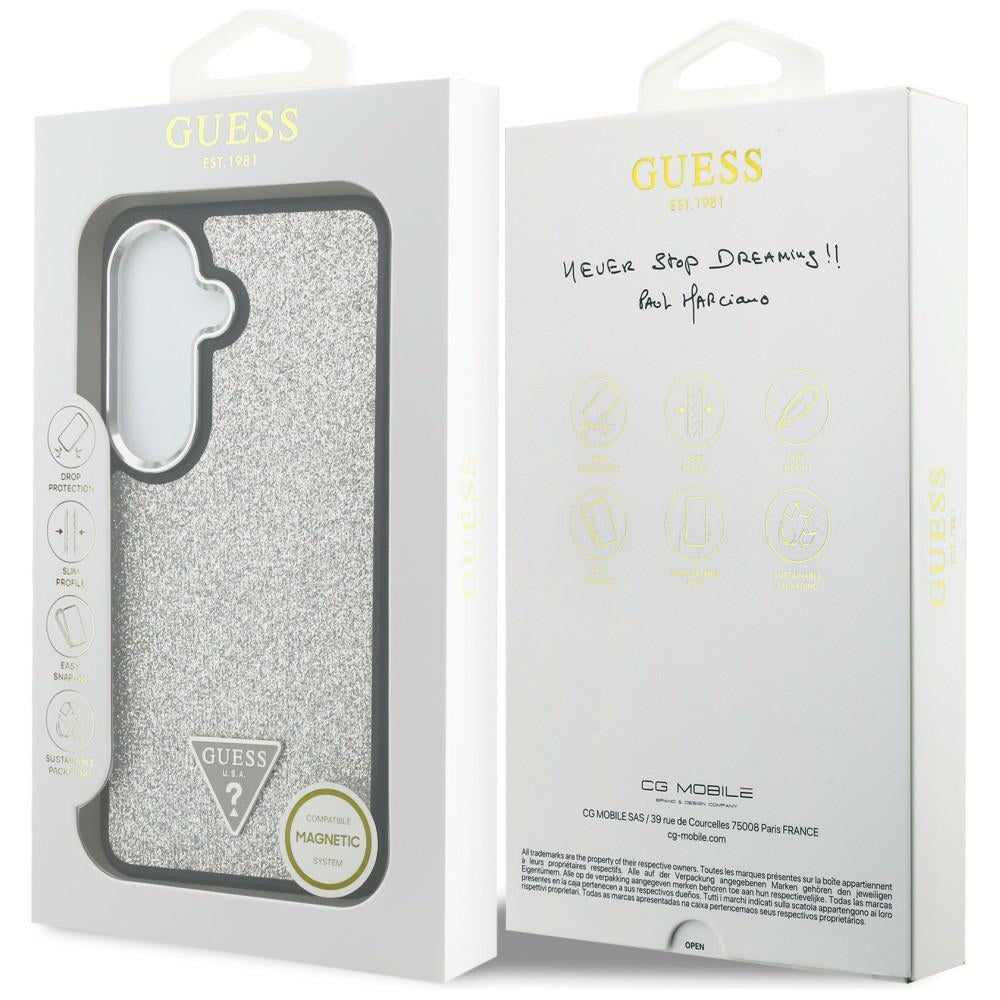 MagSafe-deksel for Samsung Galaxy S26 S942, Guess, Fast Glitter Triangle Logo, Sølv