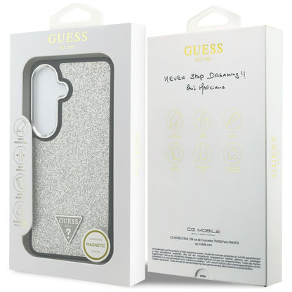 MagSafe-deksel for Samsung Galaxy S26 S942, Guess, Fast Glitter Triangle Logo, Sølv