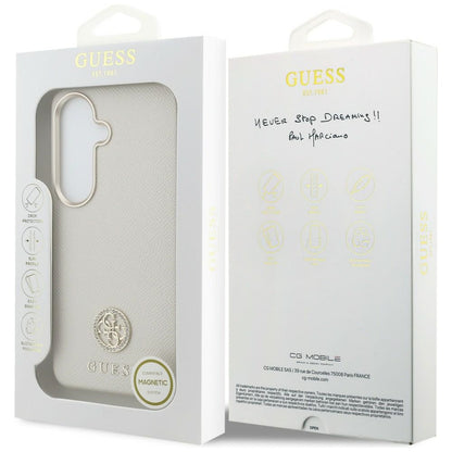 MagSafe-deksel for Samsung Galaxy S26 S942, Guess, Rhinestone Round Logo, Beige