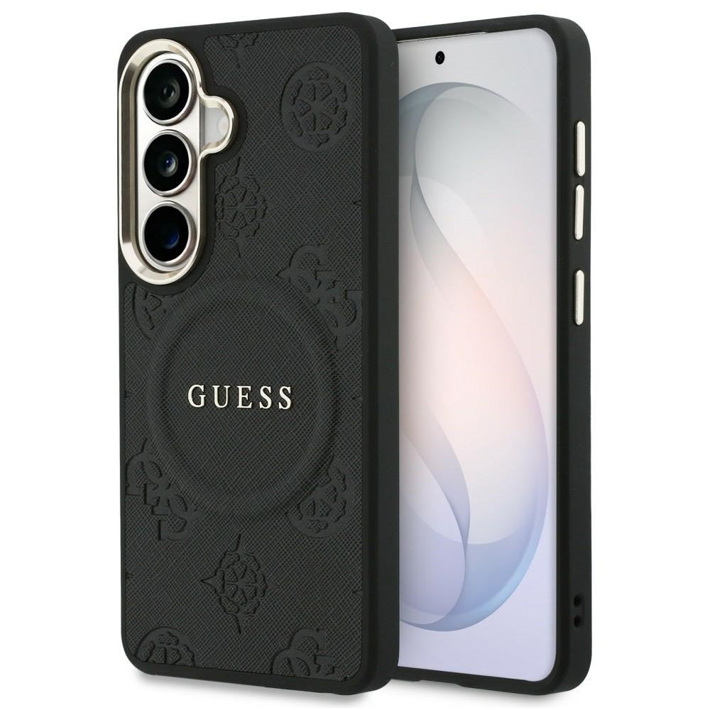 MagSafe-deksel for Samsung Galaxy S26 S942, Guess, Saffiano Peony Embossed Ring, Svart