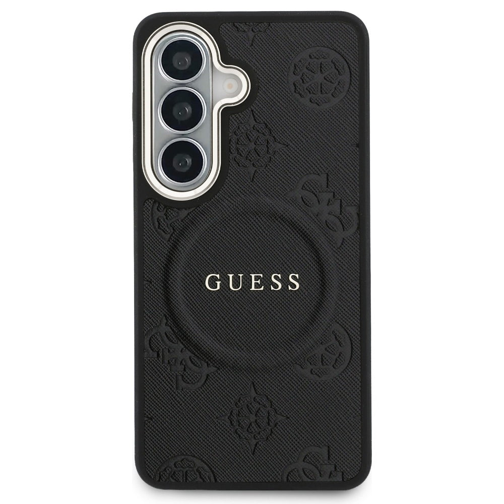 MagSafe-deksel for Samsung Galaxy S26 S942, Guess, Saffiano Peony Embossed Ring, Svart