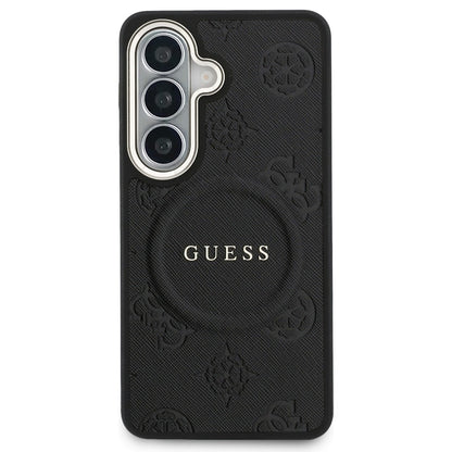 MagSafe-deksel for Samsung Galaxy S26 S942, Guess, Saffiano Peony Embossed Ring, Svart