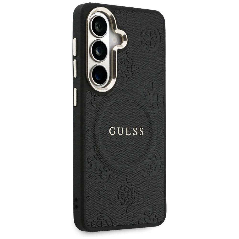 MagSafe-deksel for Samsung Galaxy S26 S942, Guess, Saffiano Peony Embossed Ring, Svart