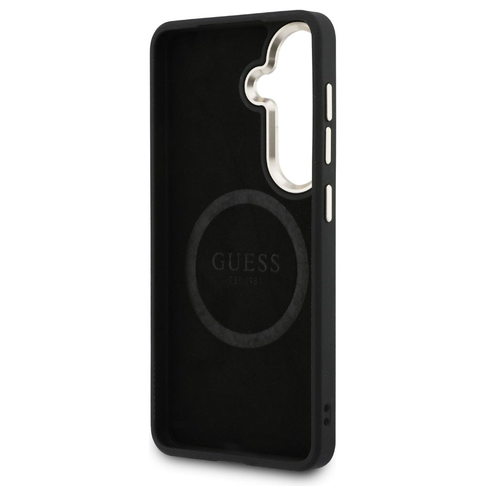 MagSafe-deksel for Samsung Galaxy S26 S942, Guess, Saffiano Peony Embossed Ring, Svart